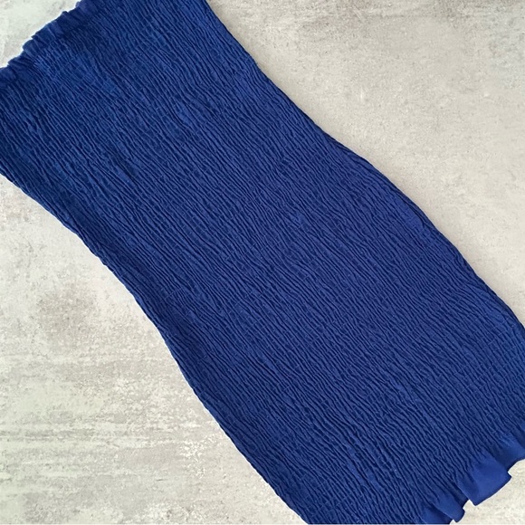 LF Seek The Label Smocked Strapless Ruffled Hem Bodycon Mini Dress, Royal Blue S - Picture 5 of 7